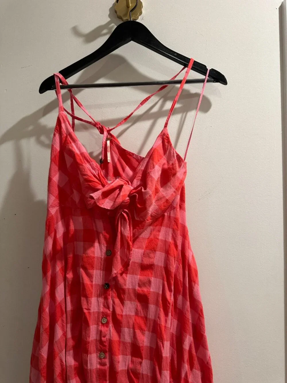 FREE PEOPLE Via Gingham Cotton Seersucker Sundress Red Combo Everly X-Small NWT